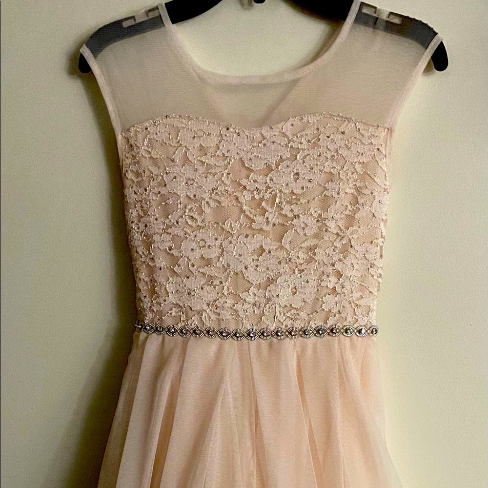 Stunning Little Girls Dress By Speechless Size 10.Peach with Diamond Decorations